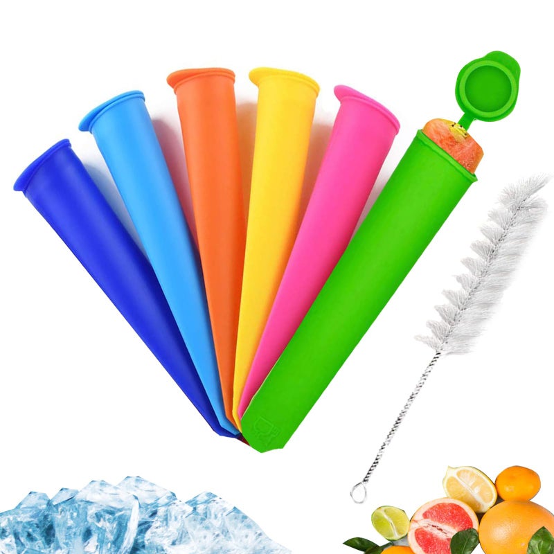 Wpunwen Silicone Ice Pop Mold Wpunwen Popsicle Molds with Lids 6 Pcs Silicone Popsicle Molds Reusable Popsicle Tubes with Clean Brush Durable Pure Color - Image 1